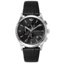 Emporio Armani Paolo Chronograph Black Dial Black Leather Strap Watch For Men - AR11530